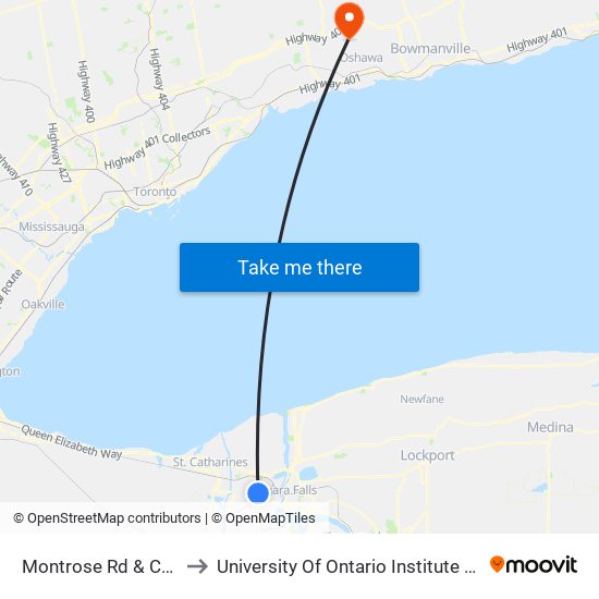 Montrose Rd & Chorozy St to University Of Ontario Institute Of Technology map
