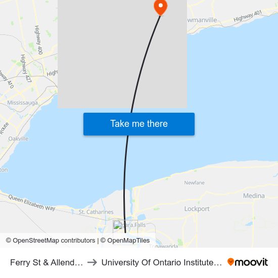 Ferry St & Allendale Av (N) to University Of Ontario Institute Of Technology map