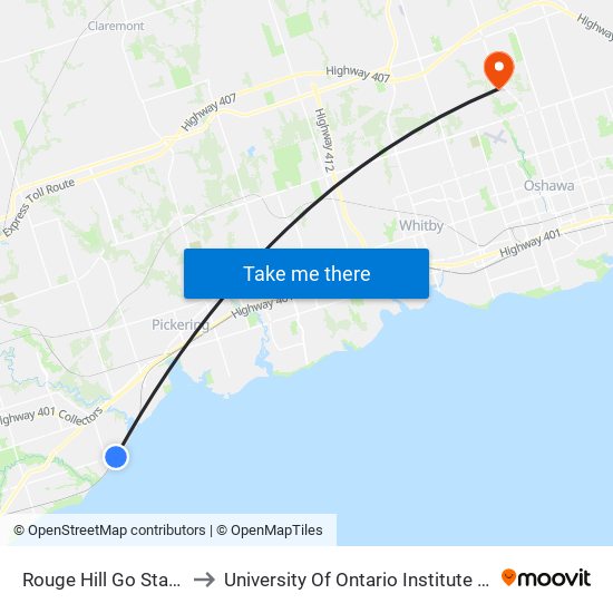 Rouge Hill Go Station Loop to University Of Ontario Institute Of Technology map