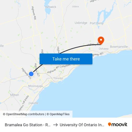 Bramalea Go Station - Route 15/15a Nb Stop to University Of Ontario Institute Of Technology map