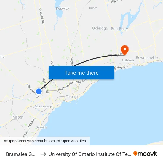 Bramalea Go Bus to University Of Ontario Institute Of Technology map
