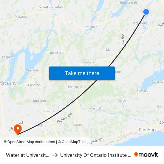 Water at University Heights to University Of Ontario Institute Of Technology map