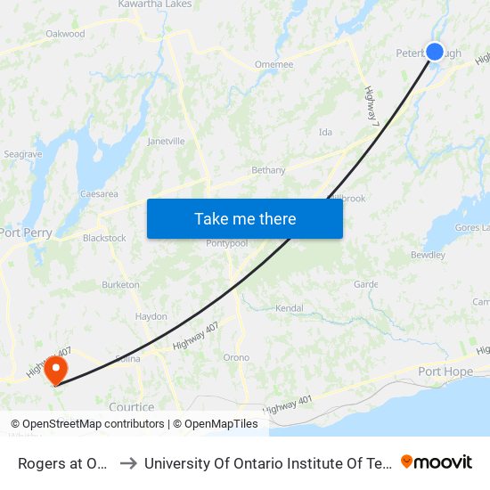 Rogers at Oxford to University Of Ontario Institute Of Technology map