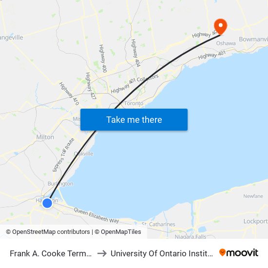 Frank A. Cooke Terminal Platform 5 to University Of Ontario Institute Of Technology map