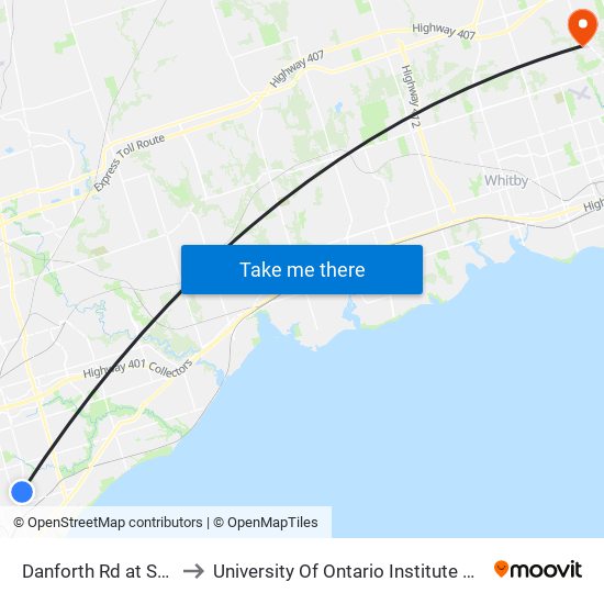 Danforth Rd at Savarin St to University Of Ontario Institute Of Technology map