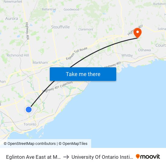 Eglinton Ave East at Mount Pleasant Rd to University Of Ontario Institute Of Technology map