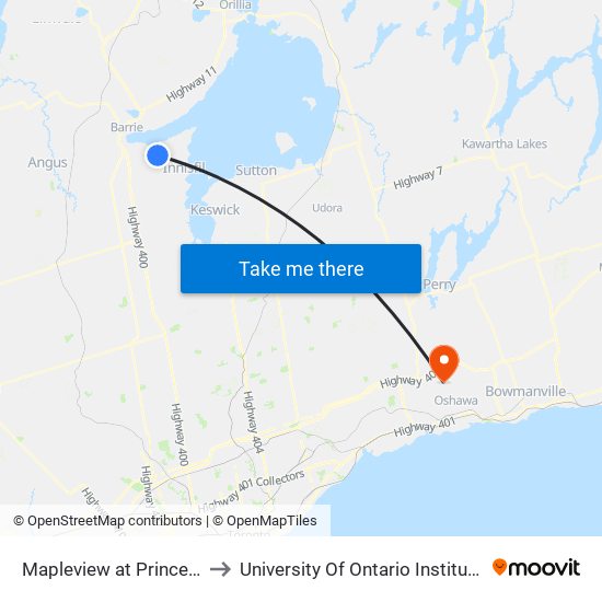 Mapleview at Prince William Way to University Of Ontario Institute Of Technology map