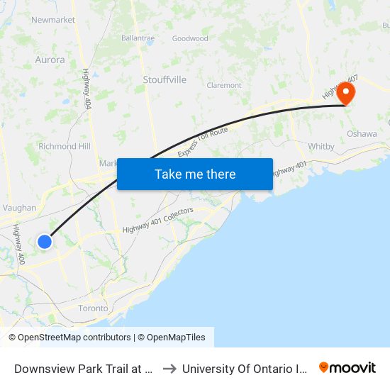 Downsview Park Trail at Downsview Park Station to University Of Ontario Institute Of Technology map