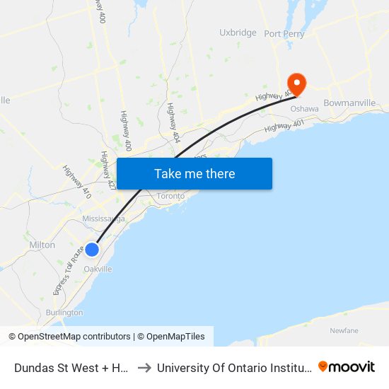 Dundas St West + Hyde Park Gate to University Of Ontario Institute Of Technology map