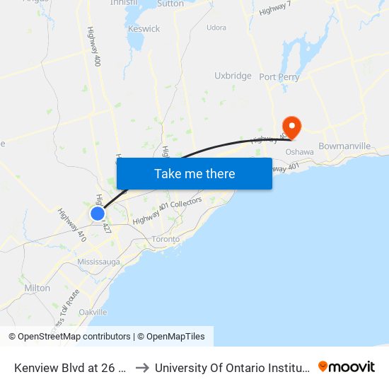 Kenview Blvd at 26 Kenview Blvd to University Of Ontario Institute Of Technology map