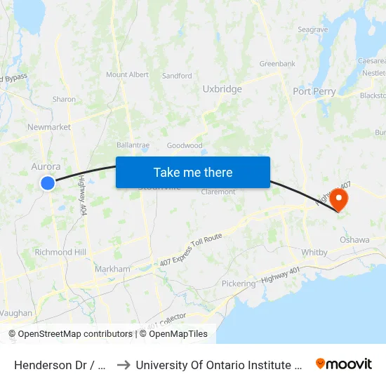 Henderson Dr / Yonge St to University Of Ontario Institute Of Technology map