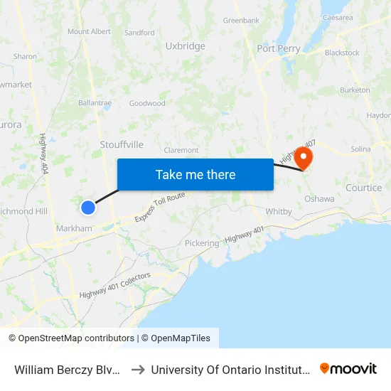 William Berczy Blvd / Gable Av to University Of Ontario Institute Of Technology map