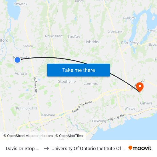 Davis Dr Stop # 1981 to University Of Ontario Institute Of Technology map