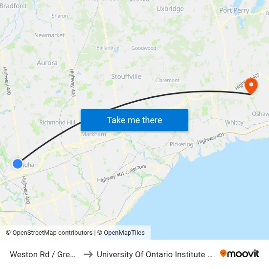 Weston Rd / Gregory Gate to University Of Ontario Institute Of Technology map