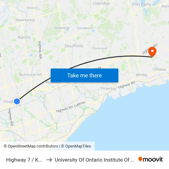 Highway 7 / Keele St to University Of Ontario Institute Of Technology map