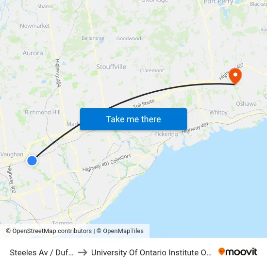 Steeles Av / Dufferin St to University Of Ontario Institute Of Technology map