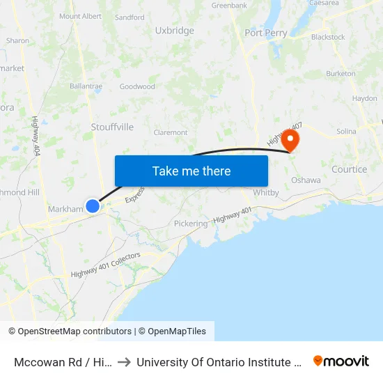 Mccowan Rd / Highway 7 to University Of Ontario Institute Of Technology map