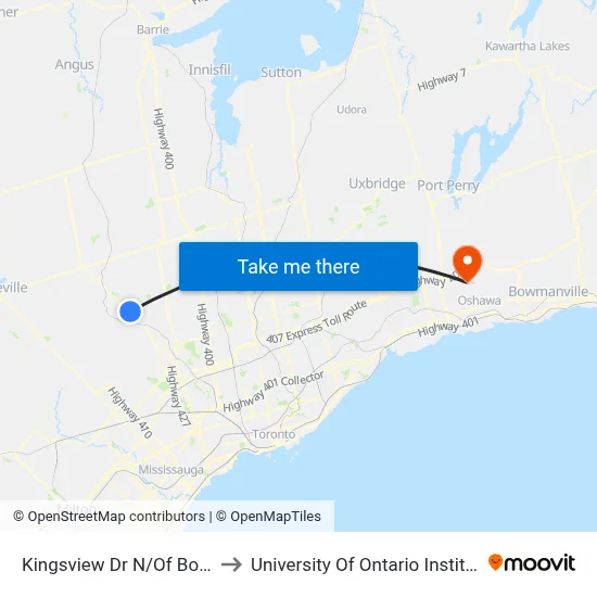 Kingsview Dr N/Of Bolton Heights Rd to University Of Ontario Institute Of Technology map