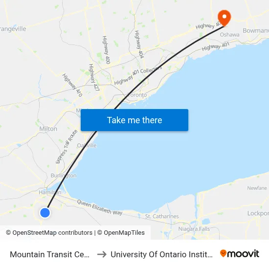 Mountain Transit Centre Platform 3 to University Of Ontario Institute Of Technology map