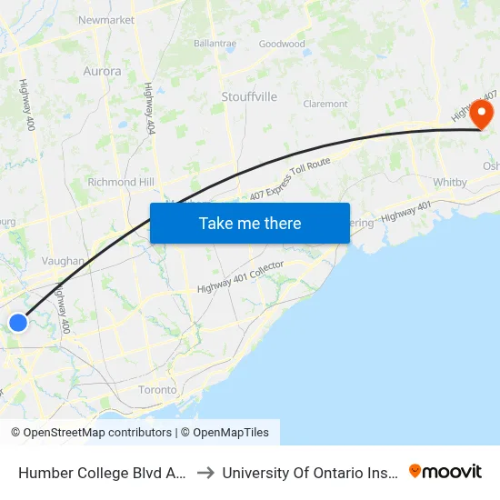 Humber College Blvd At John Garland Blvd to University Of Ontario Institute Of Technology map