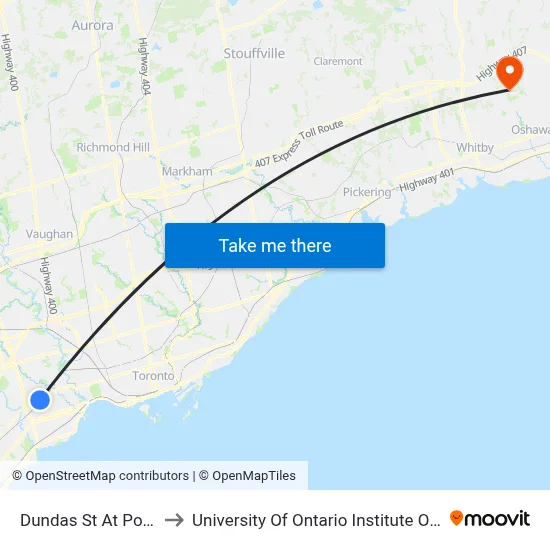 Dundas St At Poplar Ave to University Of Ontario Institute Of Technology map
