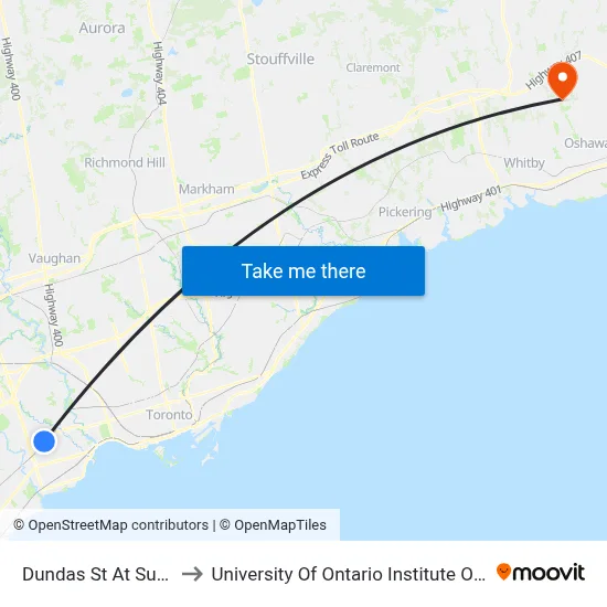 Dundas St At Subway Cr to University Of Ontario Institute Of Technology map
