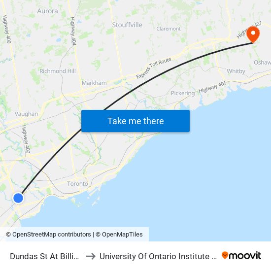 Dundas St At Billingham Rd to University Of Ontario Institute Of Technology map