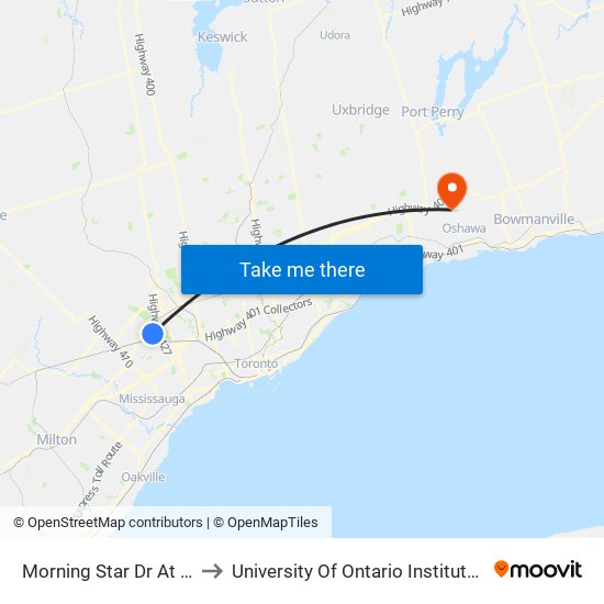 Morning Star Dr At Catalpa Rd to University Of Ontario Institute Of Technology map