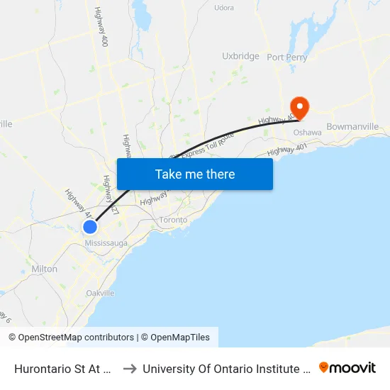 Hurontario St At Derry Rd E to University Of Ontario Institute Of Technology map