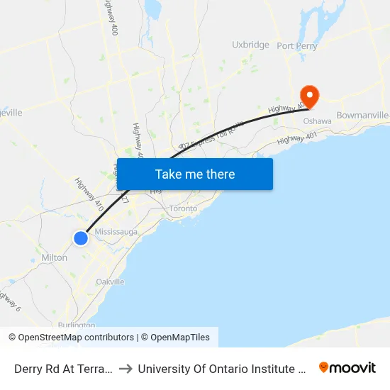 Derry Rd At Terragar Blvd to University Of Ontario Institute Of Technology map
