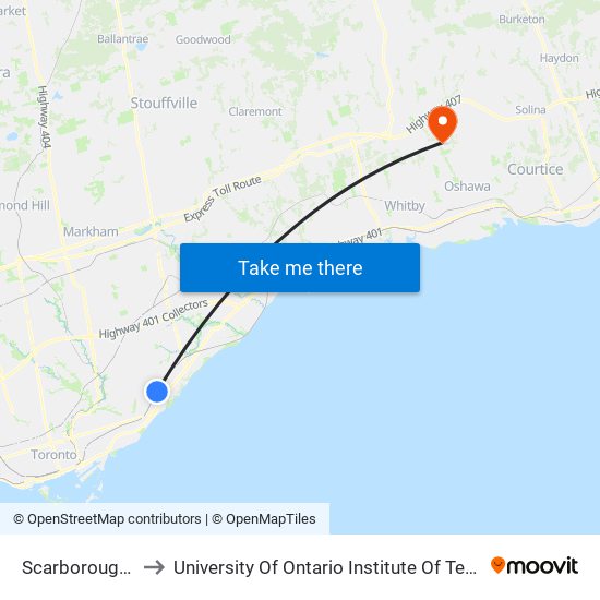 Scarborough Go to University Of Ontario Institute Of Technology map