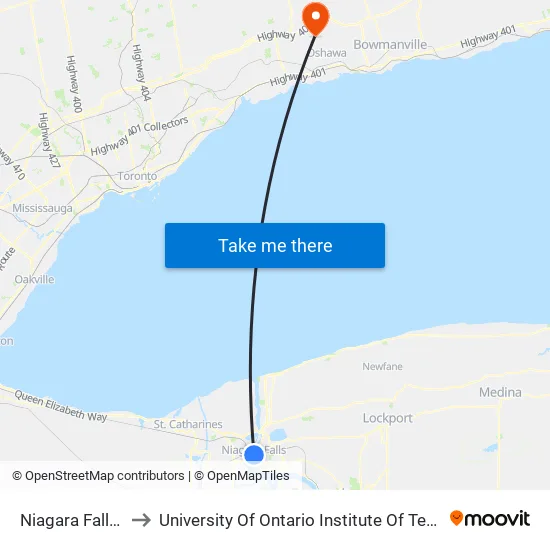 Niagara Falls Go to University Of Ontario Institute Of Technology map