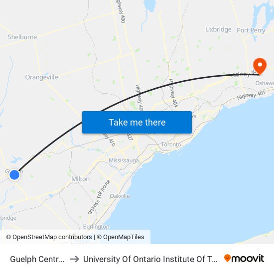 Guelph Central Go to University Of Ontario Institute Of Technology map