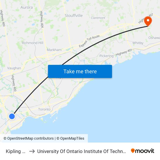 Kipling Go to University Of Ontario Institute Of Technology map