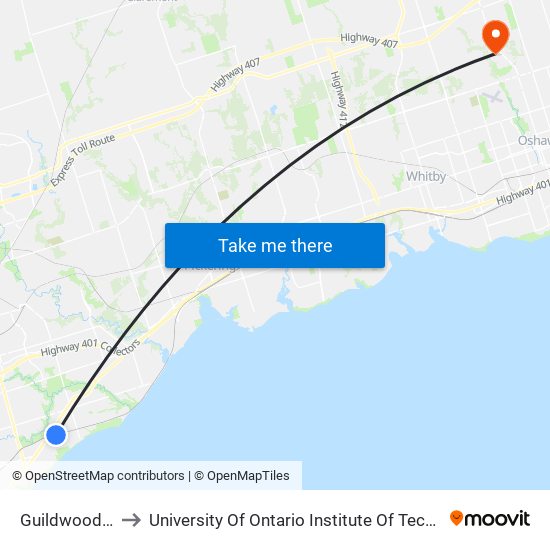 Guildwood Go to University Of Ontario Institute Of Technology map