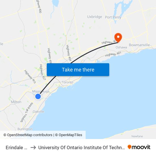 Erindale Go to University Of Ontario Institute Of Technology map