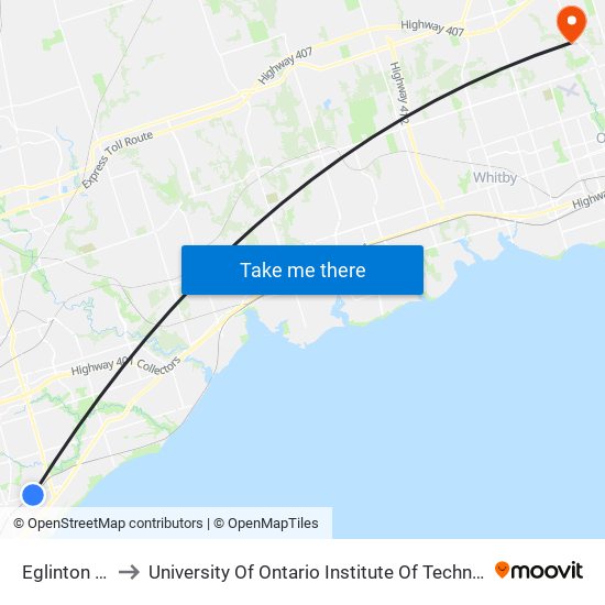 Eglinton Go to University Of Ontario Institute Of Technology map