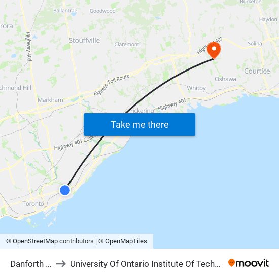 Danforth Go to University Of Ontario Institute Of Technology map