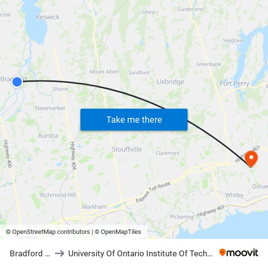 Bradford Go to University Of Ontario Institute Of Technology map