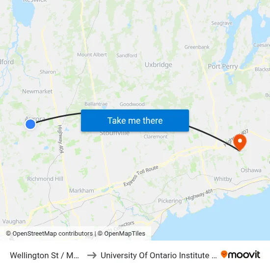 Wellington St / Mcdonald Dr to University Of Ontario Institute Of Technology map