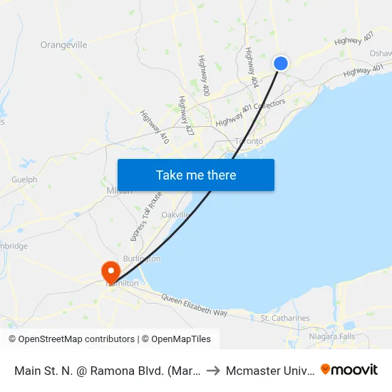 Main St. N. @ Ramona Blvd. (Markham Go) to Mcmaster University map