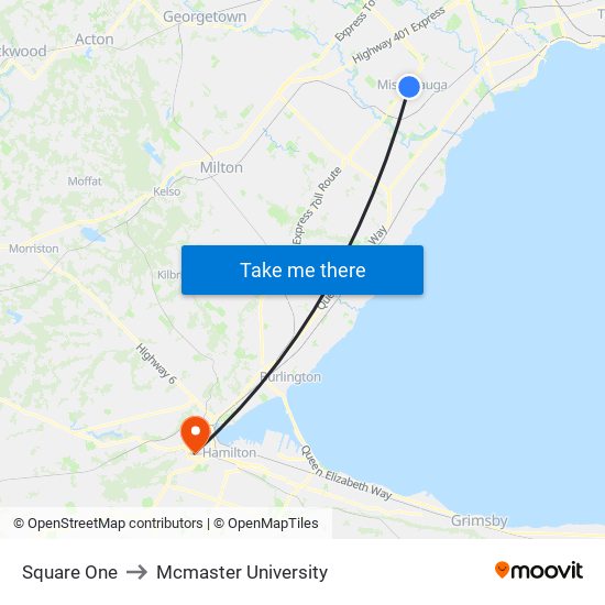 Square One to Mcmaster University map