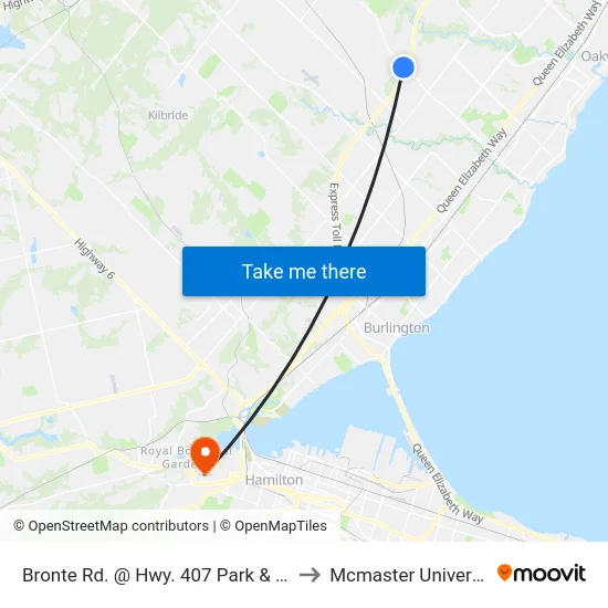 Bronte Rd. @ Hwy. 407 Park & Ride to Mcmaster University map