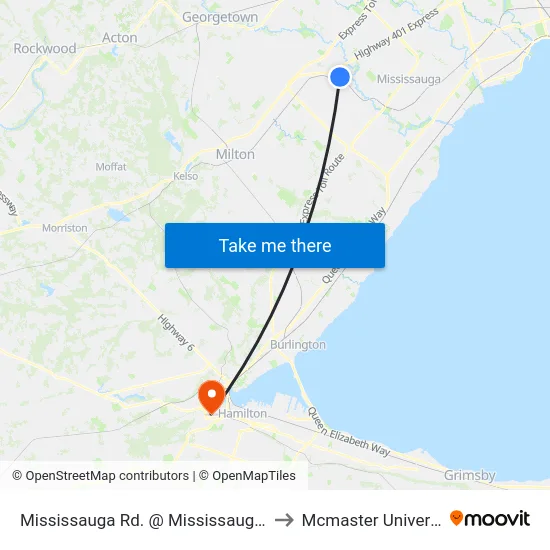 Mississauga Rd. @ Mississauga Rd. to Mcmaster University map