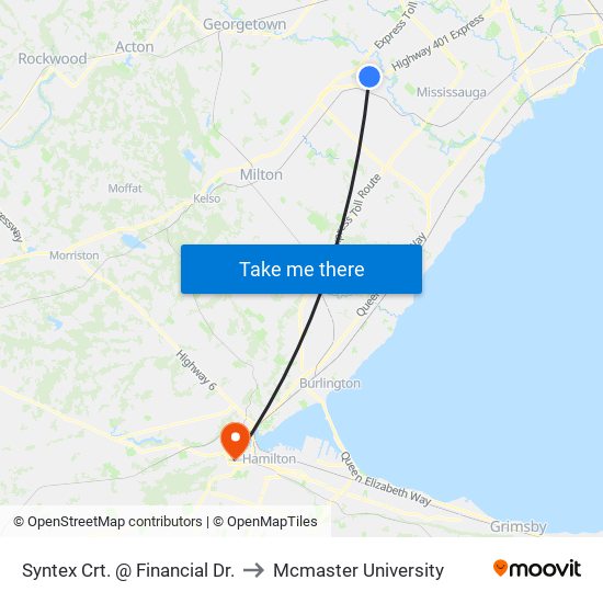 Syntex Crt. @ Financial Dr. to Mcmaster University map