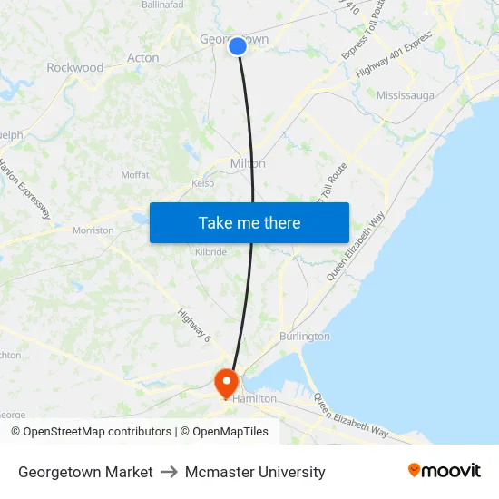 Georgetown Market to Mcmaster University map