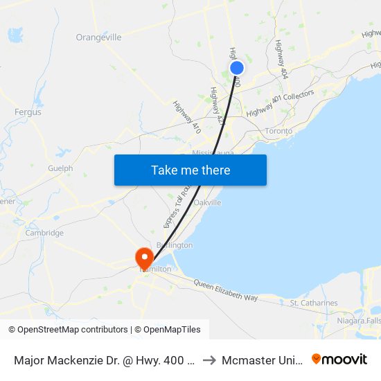 Major Mackenzie Dr. @ Hwy. 400 Park & Ride to Mcmaster University map