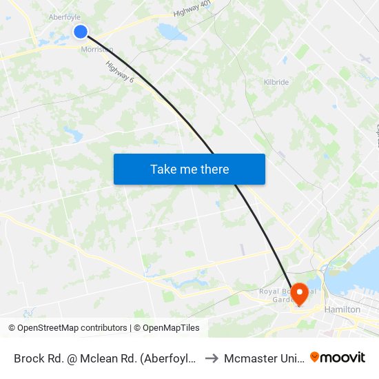 Brock Rd. @ Mclean Rd. (Aberfoyle) Park & Ride to Mcmaster University map