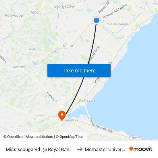 Mississauga Rd. @ Royal Bank Dr. to Mcmaster University map