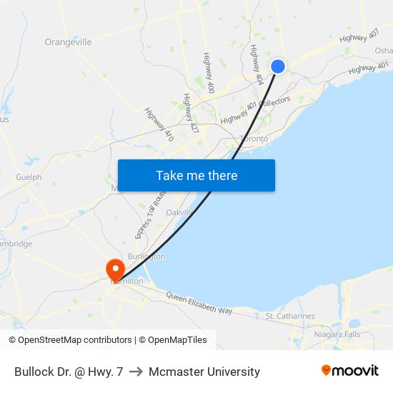 Bullock Dr. @ Hwy. 7 to Mcmaster University map